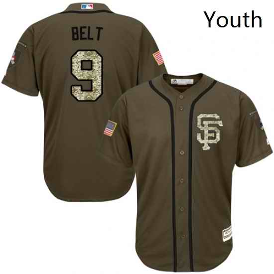 Youth Majestic San Francisco Giants 9 Brandon Belt Replica Green Salute to Service MLB Jersey